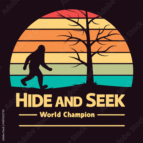 Bigfoot Hide and Seek World Champion Retro Sunset Tree T-Shirt.