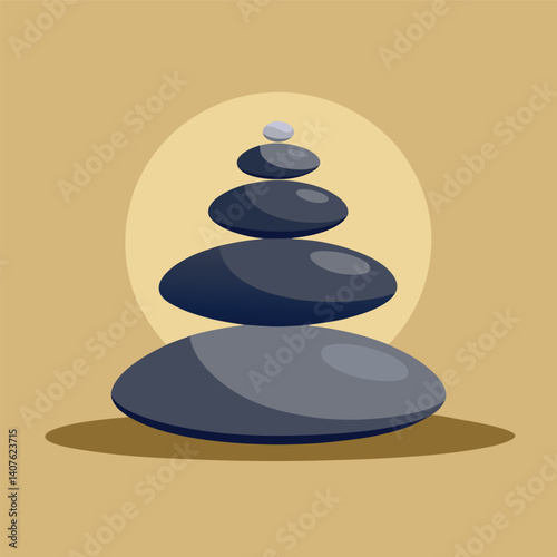 Realistic zen stones Pebbles pile tower balance tranquility wellbeing nature serenit