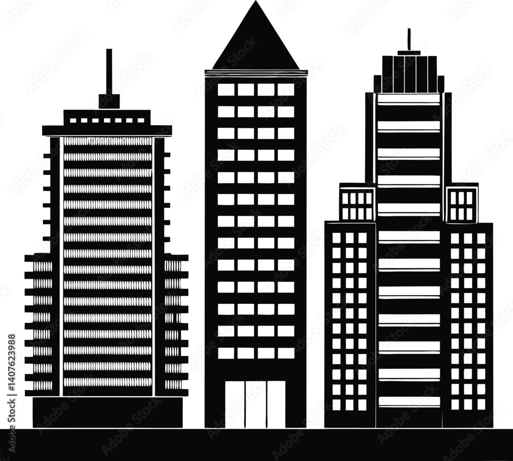 Obraz premium Real Estate Silhouette Black Vector of City Skyscrapers