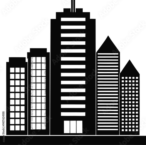 Silhouette Black Vector of Office Buildings and Apartments