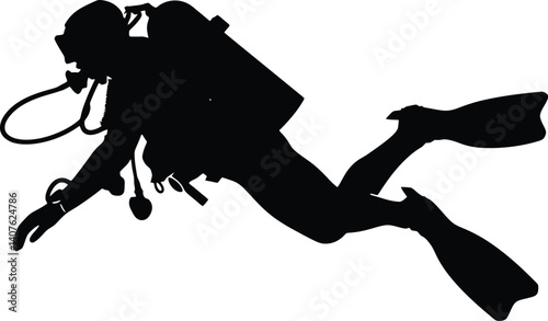 A vector Scuba diving silhouette vector isolated on white background.