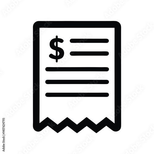 Receipt Icon with Dollar Sign and Torn Edge on Transparent Background