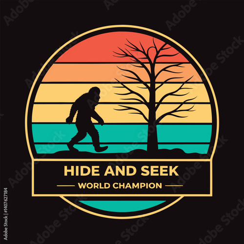 Bigfoot Hide and Seek World Champion Retro Sunset Tree T-Shirt.