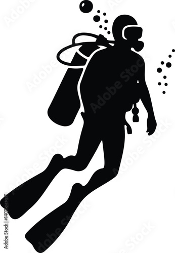 A vector Scuba diving silhouette vector isolated on white background.