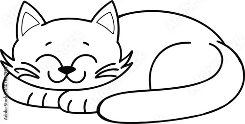 cute cat sleeping  design for coloring book for kids Illustration