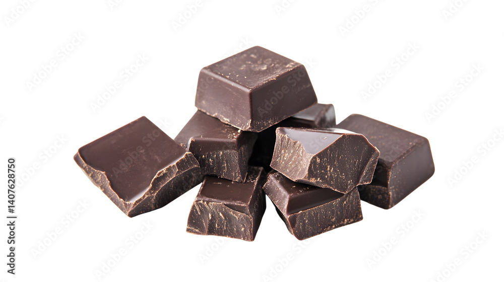 Dark Chocolate Bar Cubes Isolated on White Background for Sweet Confectionery Market Display