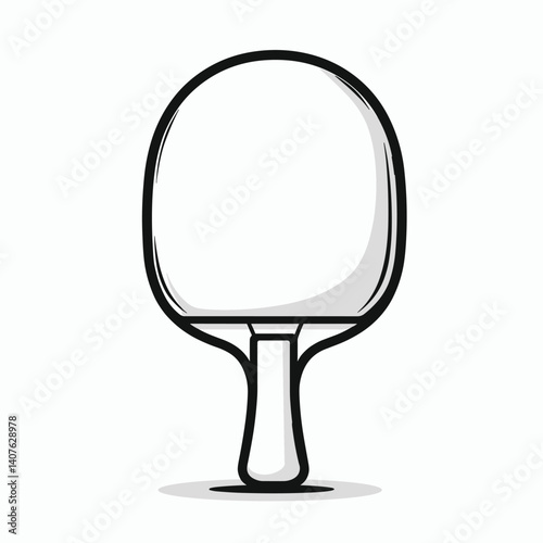 Stylized graphic of a ping pong paddle showcasing a white striking surface and a dark outline design.