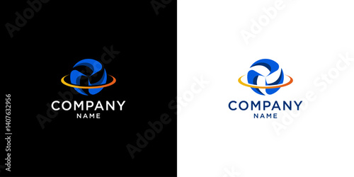 earth and planet logo design, with three rotating parts