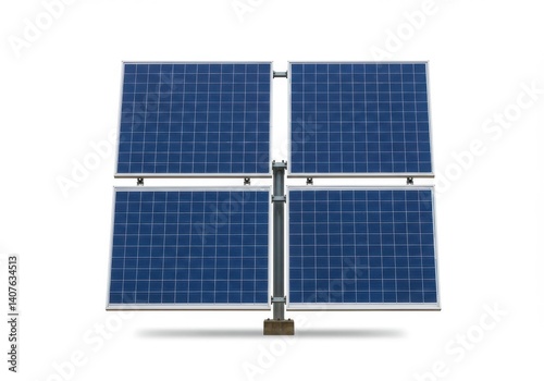 Four solar panels mounted on a central pole against a plain white background in a studio shot