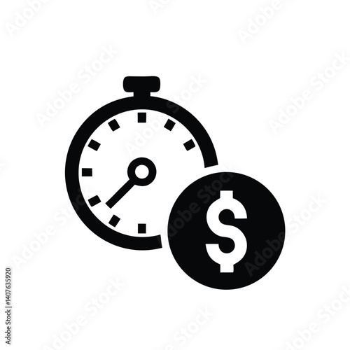 Stopwatch with Dollar Sign Icon, Time is Money Concept on Transparent Background