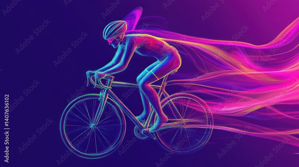 Fototapeta premium Abstract cyclist in vibrant motion