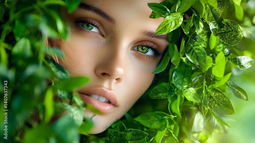 Radiant Woman, Green Leaves, Natural Beauty - Natural Beauty Radiant Woman, Green Leaves, Natural Beauty - Natural Beauty