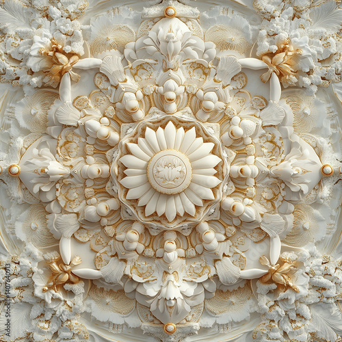 Jain Rice Mandala Offering with Ochre-Ivory Symmetry
