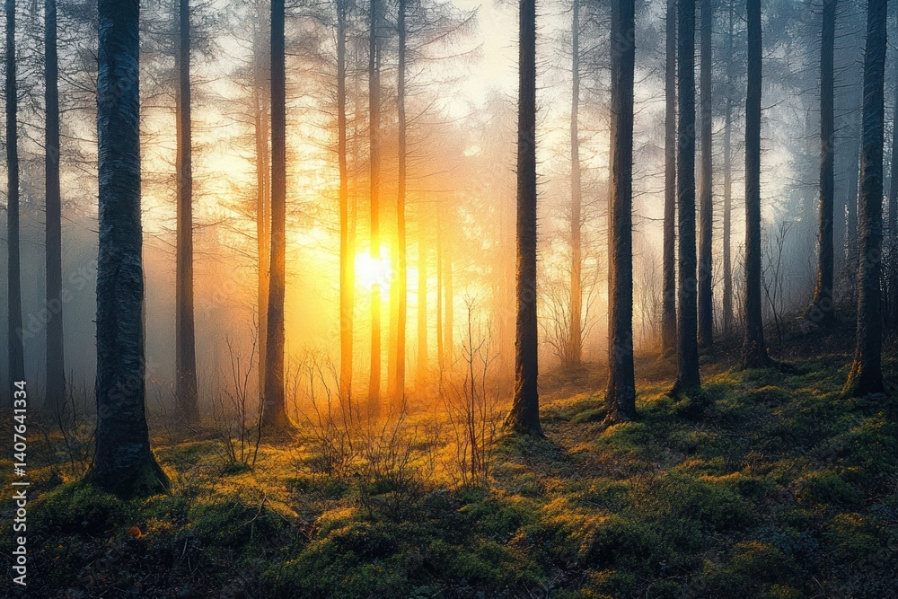Fototapeta premium Sunrise in the Teutoburg Forest at Porta Westfalica