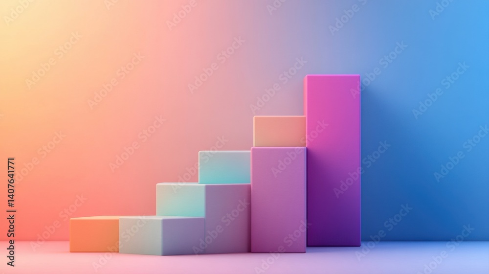 Abstract Colorful Chart with Steps Representing Growth and Progress in a Modern Design Environment Abstract Colorful Chart with Steps Representing Growth and Progress in a Modern Design Environment