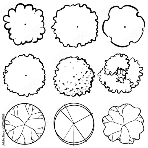 set of tree top view for landscape plan and architecture element. Trees plan