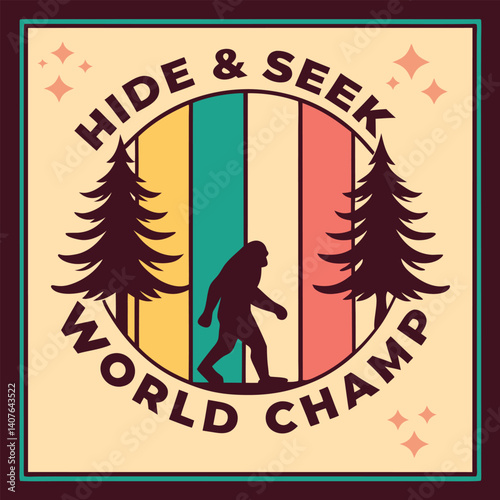 Bigfoot Hide & Seek World Champ Retro Sunset Forest T-Shirt.