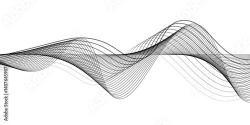 Abstract wave line for equalizer. Background curve digital frequency. Graphic radio pulse for poste, banner, print. Modern curved sound wave. Creative audio track for business technology.