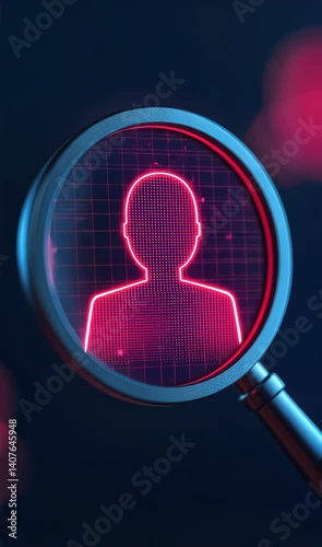 A magnifying glass focusing on a glowing digital resume submission button, tech-themed background in muted tones, minimalistic, 3D render, close-up with space for text.