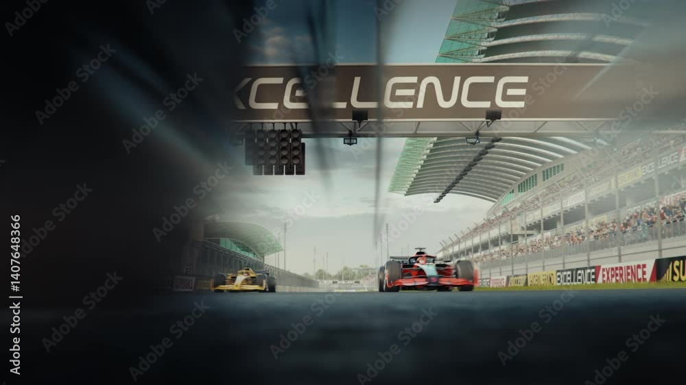 custom made wallpaper toronto digitalLow angle front view of generic race cars starting the race. Wide low angle shot with starting lights. 3d animation rendering. New 2025 black and gold race car design