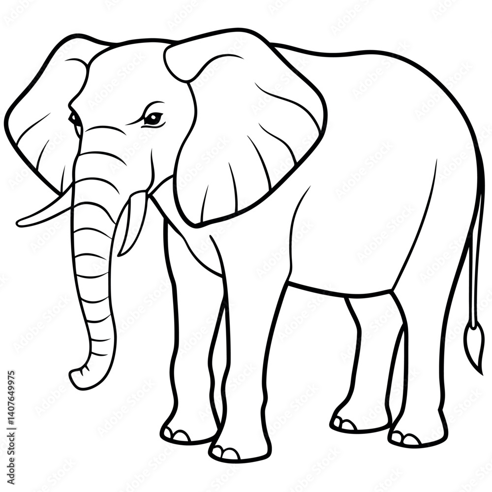 Fototapeta premium African Elephant Line Art Illustration for Coloring Book