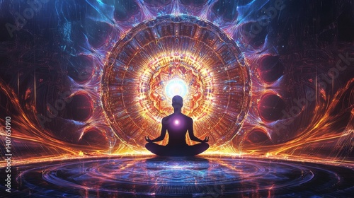 Wallpaper Mural Colourful energy radiates from a meditating man with mandala patterns. Torontodigital.ca