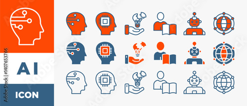 AI banner web icon vector illustration concept of artificial intelligence with icon of cybernetics, problem-solving, deep learning, machine learning, robotics and neural network
