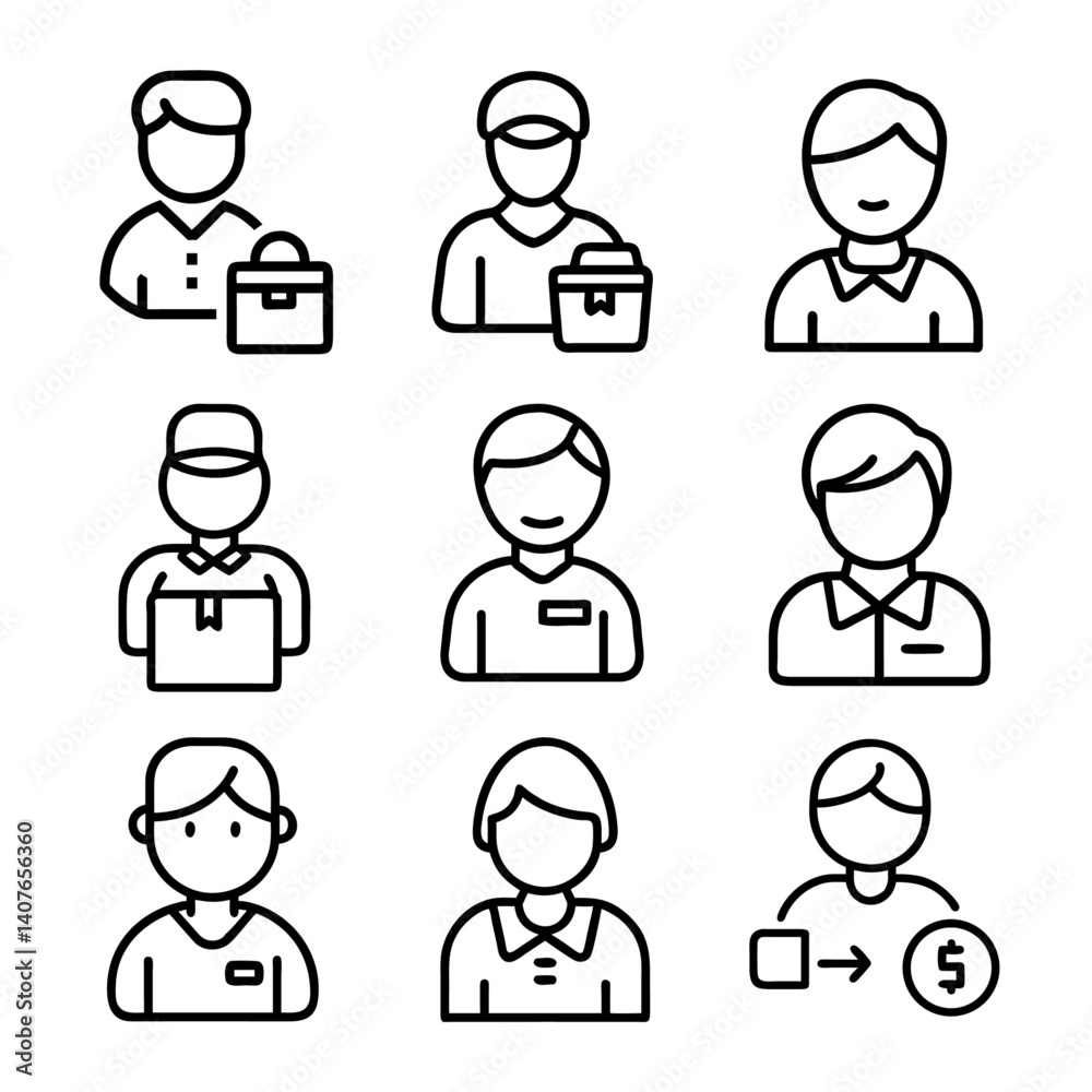 A set of business people. business people icons. Business people icons set. Vector Design Seller Icon set. Man line art vector set A set of business people. business people icons. Business people icons set. Vector Design Seller Icon set. Man line art vector set