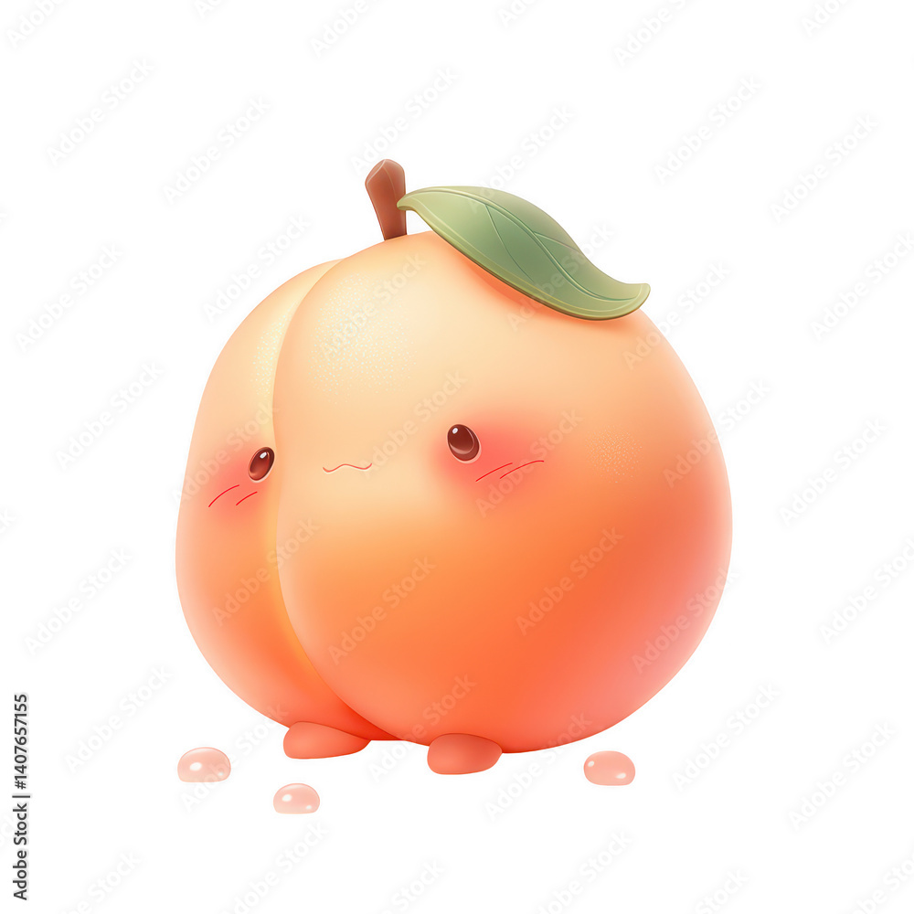 Fototapeta premium Adorable peach character with shy smile digital art whimsical environment playful concept