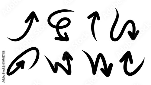Stylized hand-drawn arrows on a white background for design