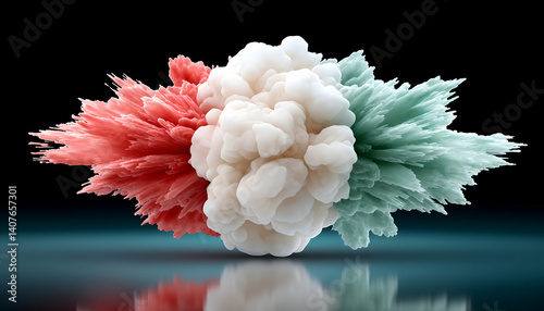 Abstract colorful paint explosion, three pastel shades merging