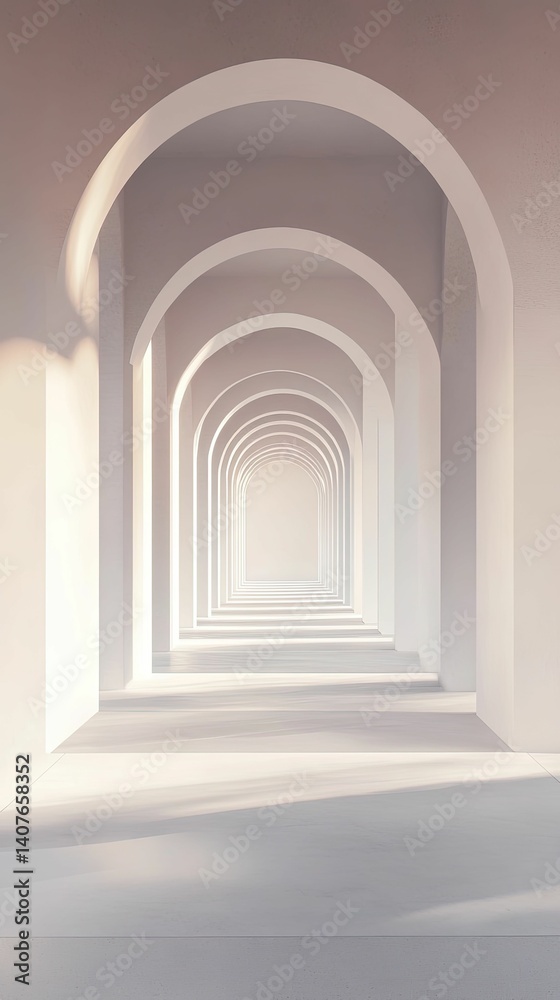 Serene white arches create a calming perspective. Serene white arches create a calming perspective.