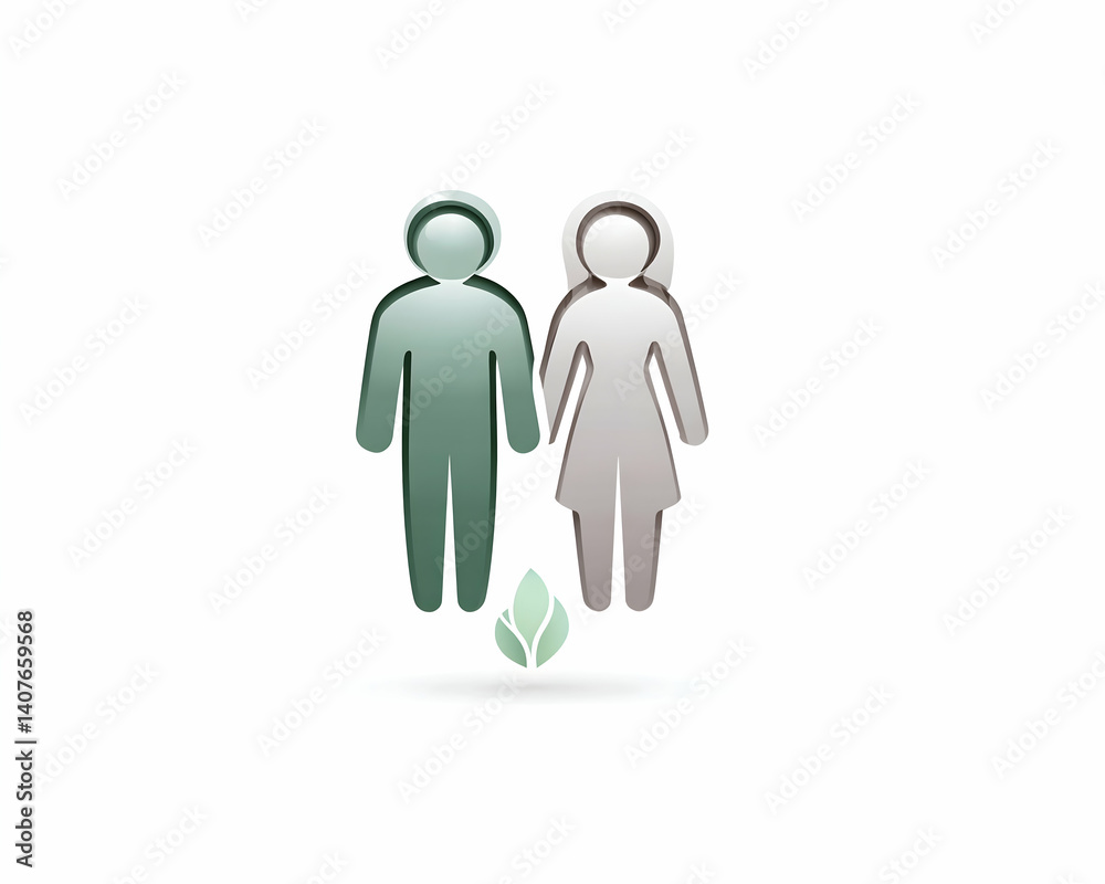 Couple icon, holding hands, green leaves below Couple icon, holding hands, green leaves below