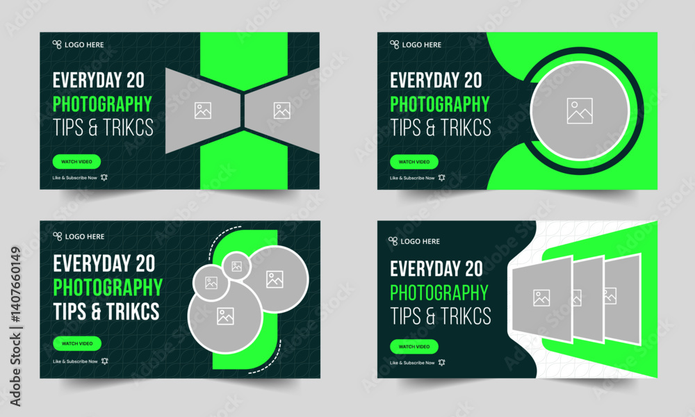 Trendy bundle photography tips and tricks video thumbnail design, customizable vector eps 10 file format Trendy bundle photography tips and tricks video thumbnail design, customizable vector eps 10 file format