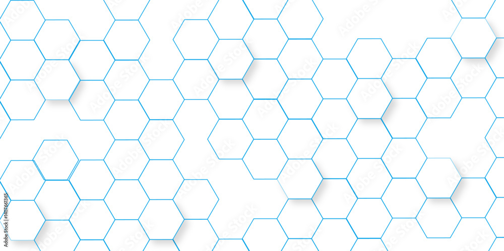 Fototapeta premium Science network pattern blue Hexagonal abstract background. Big Data Visualization structure elements . Health care and science medical pattern innovation. Template design with concept Dots and lines.