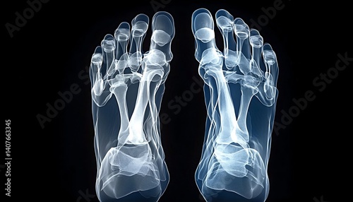 An x-ray scan of the human foot; a medical illustration or x-ray scan of the feet or foot; human anatomy; medical MRI scan of the foot; medical illustration of the human anatomy, 