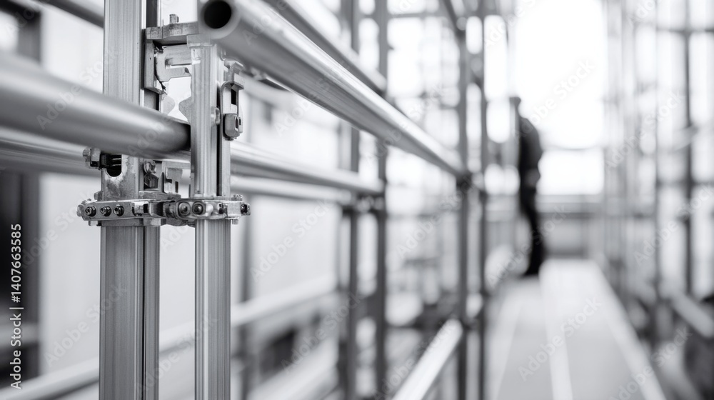 Scaffold worker securing supports at a building site. Featuring focus and safety Scaffold worker securing supports at a building site. Featuring focus and safety