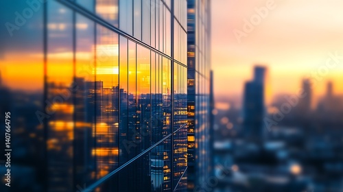 Obraz na płótnie Mood enhancing urban sunset captured in glass windows of contemporary skyscrapers : Generative AI w salonie