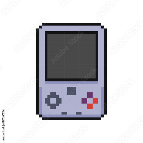 Pixel art handheld video game console, pixel retro portable console, 8 bit classic console.