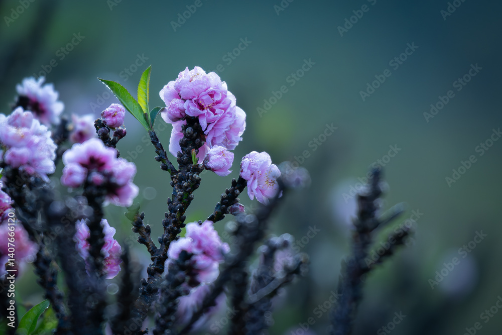 custom made wallpaper toronto digitalClose-up of soft pink cherry blossom flowers blooming in early morning light.