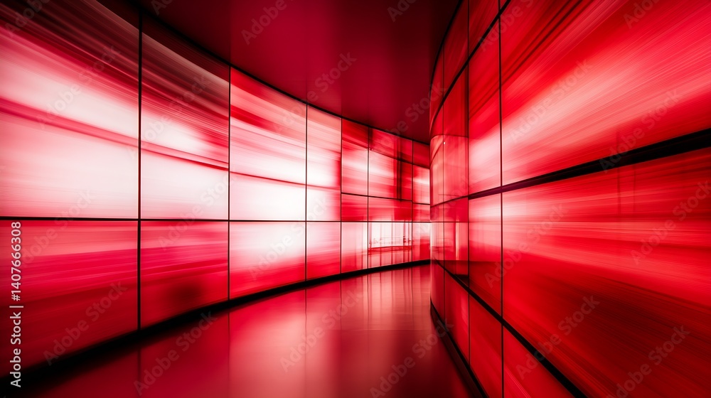 Vibrant abstract red light wall design with motion effect creating an immersive visual experience : Generative AI