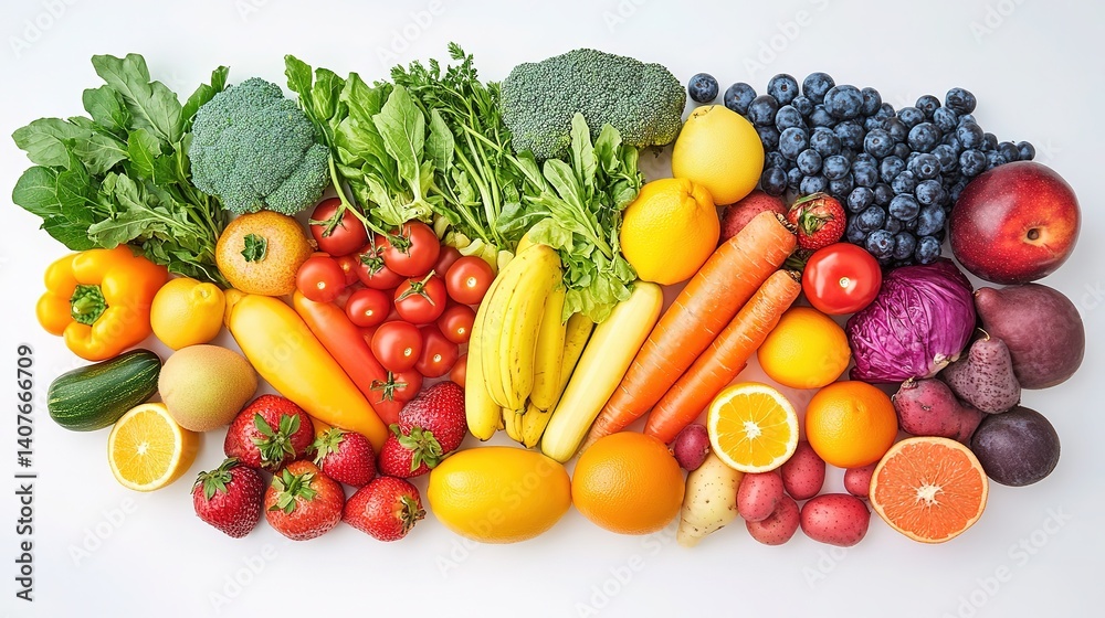 Vibrant Rainbow of Fresh Fruits and Vegetables, A Celebration of Natural Color and Abundance
Vibrant Rainbow of Fresh Fruits and Vegetables, A Celebration of Natural Color and Abundance