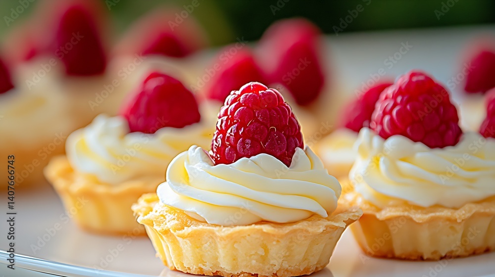 Appealing Mini Fruit Tarts with Raspberries and Cream Representing Chef's Craftsmanship : Generative AI