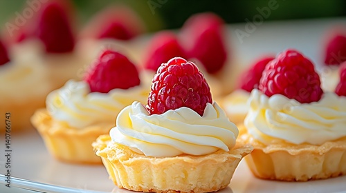 Obraz na płótnie Appealing Mini Fruit Tarts with Raspberries and Cream Representing Chef's Craftsmanship : Generative AI w salonie