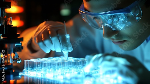 Obraz na płótnie Focused Young Researcher Conducting an Experiment with Test Tubes in a High-Tech Lab : Generative AI w salonie