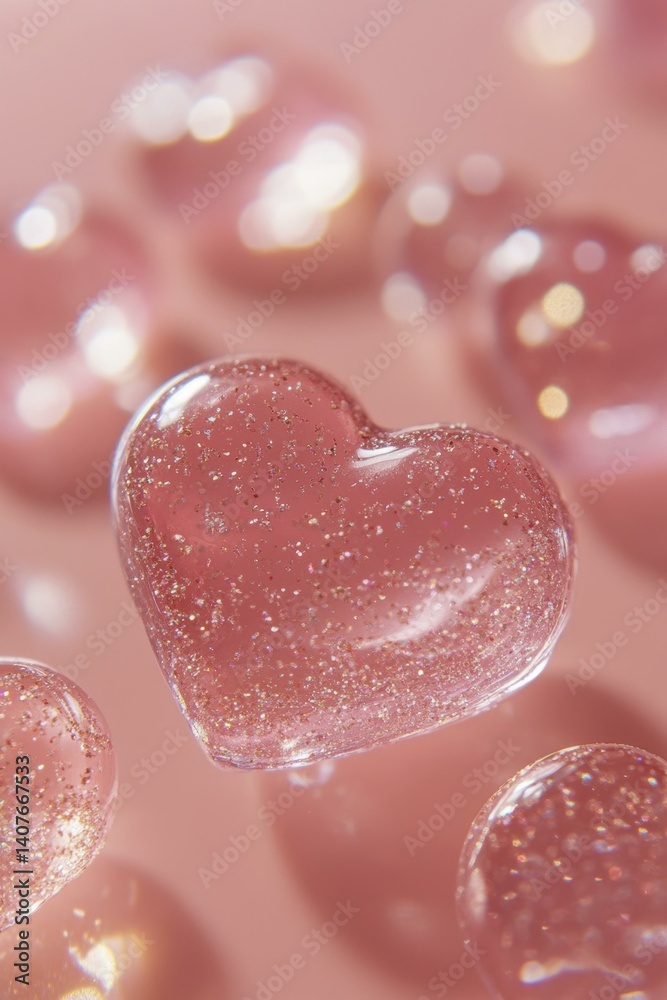 Obraz premium Pink Glitter Heart Candies Bokeh Background
