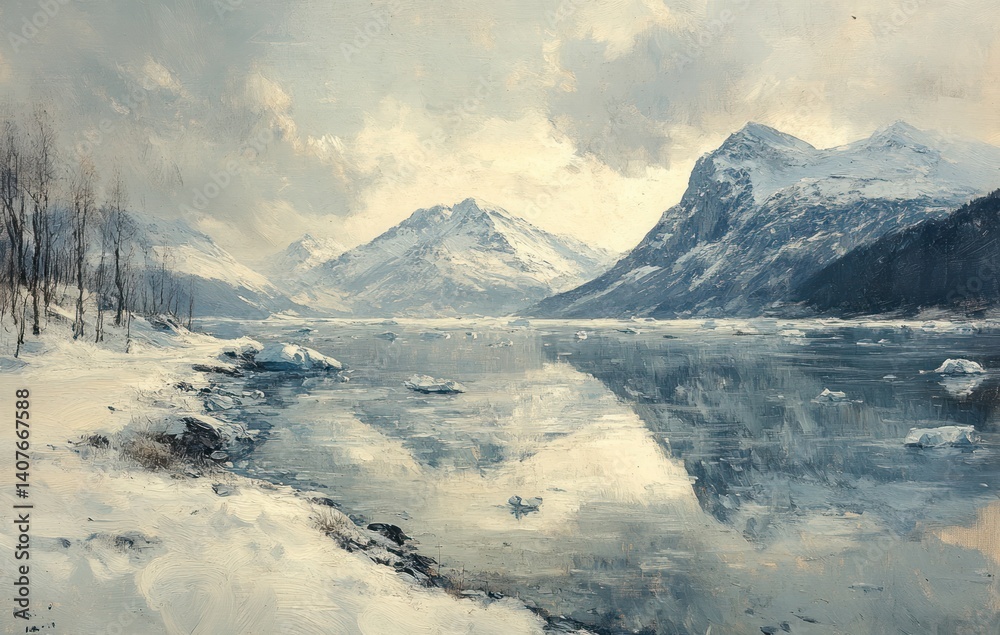 Obraz premium Glacier Lake Aerial View Iceland Impressionism Calm Serene Landscape