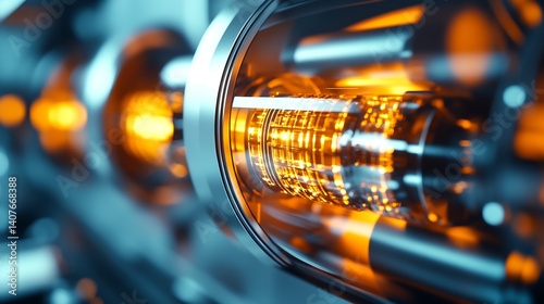 Stunning detailed image of a shiny metallic component with bright orange glow showcasing high-tech aesthetics : Generative AI