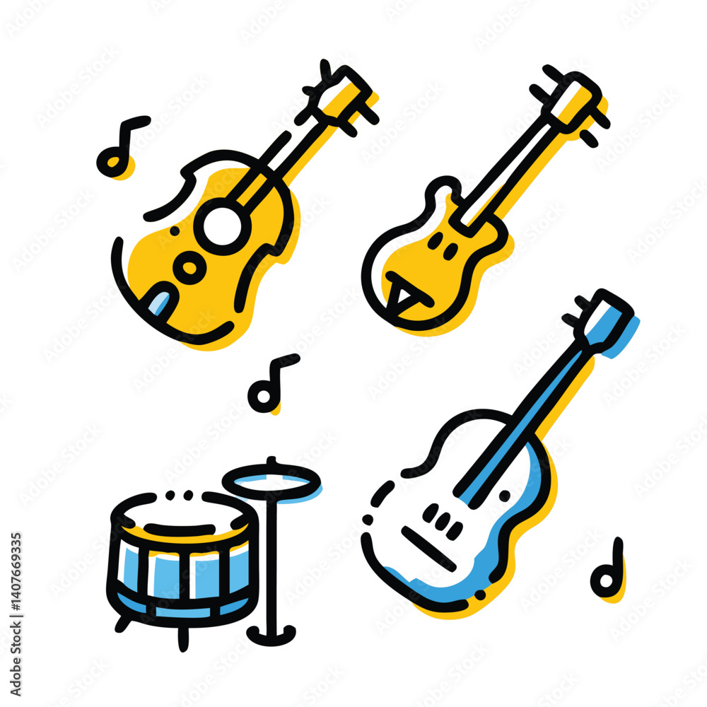 Fototapeta premium Minimalist Music Icon Doodle and Instrument Line Art Collection