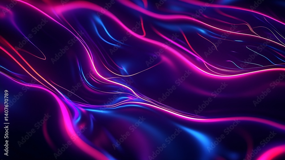 Vibrant abstract background with glowing lines and curves in purple and blue tones : Generative AI